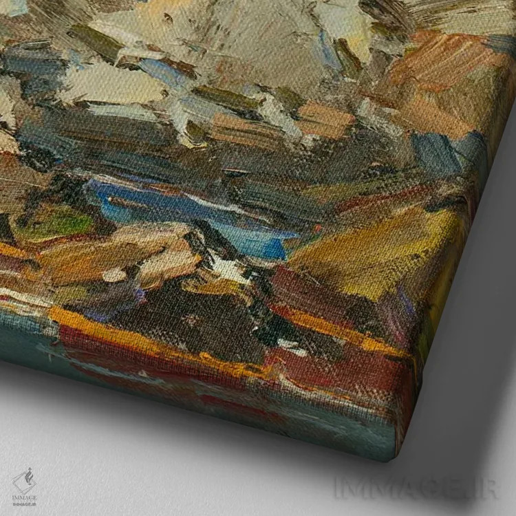 تابلو کلبه بر صخره اثر سرگئی الکساندروویچ پوزدیف - نمای نزدیک بافت بوم