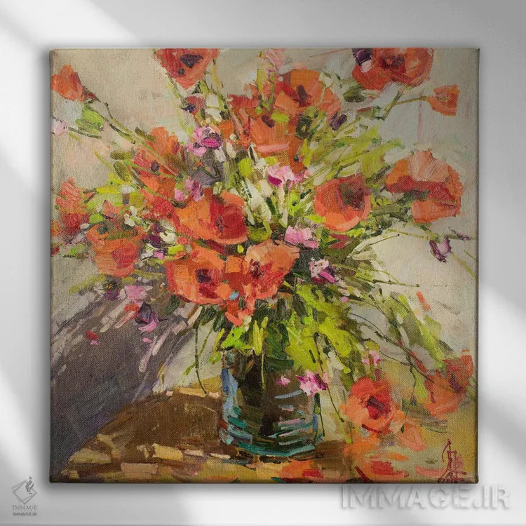 تابلو بهار، شقایقهای دشتی اثر سرگئی الکساندروویچ پوزدیف - نمای روبهرو روی دیوار