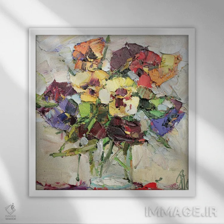 تابلو گلهای بوسهام بده زود (نوع گل) اثر سرگئی الکساندروویچ پوزدیف - نمای قابدار سفید