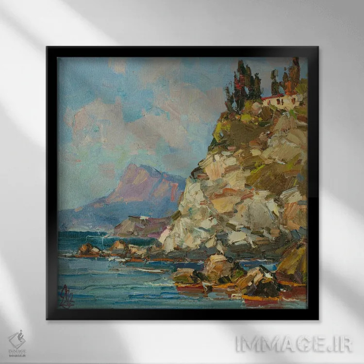 تابلو کلبه بر صخره اثر سرگئی الکساندروویچ پوزدیف - نمای قابدار مشکی