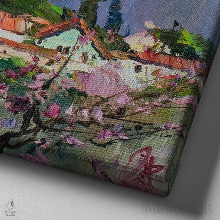 تابلو بهار در ارتفاعات اثر سرگئی الکساندروویچ پوزدیف - نمای نزدیک بافت بوم