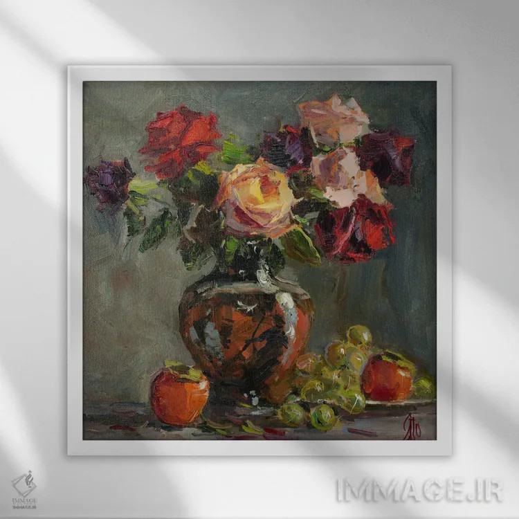 تابلو طبیعت بیجان رز اثر سرگئی الکساندروویچ پوزدیف - نمای قابدار سفید