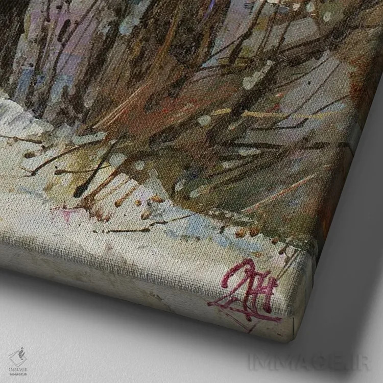 تابلو رود زمستانی اثر سرگئی الکساندروویچ پوزدیف - نمای نزدیک بافت بوم