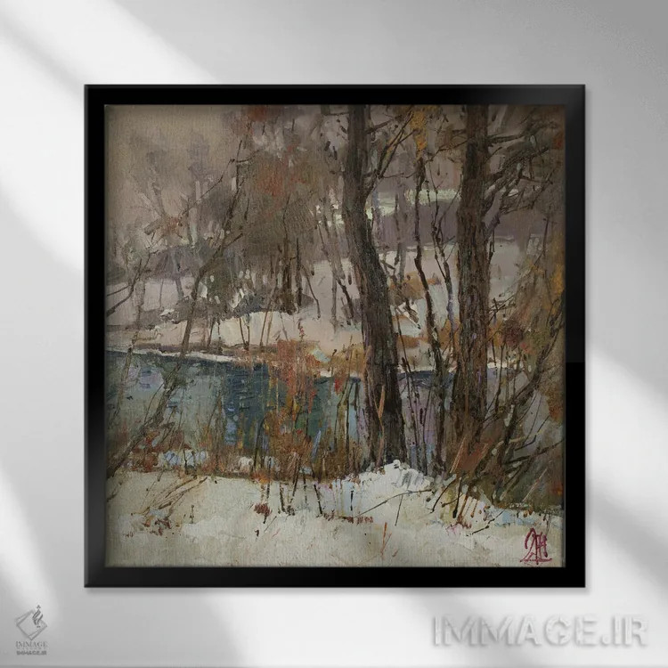 تابلو رود زمستانی اثر سرگئی الکساندروویچ پوزدیف - نمای قابدار مشکی