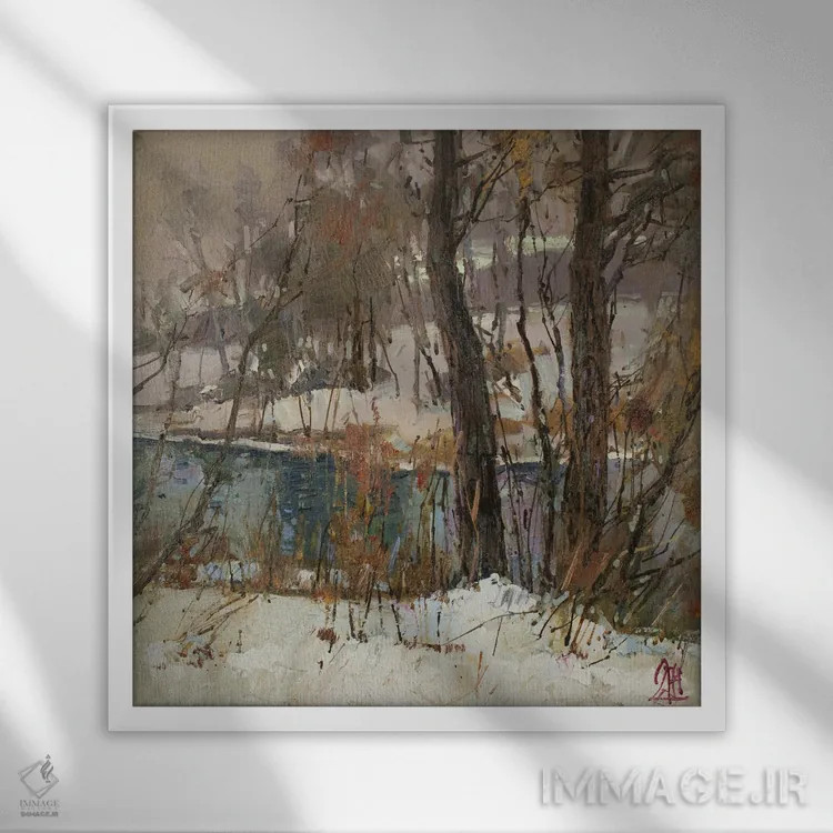 تابلو رود زمستانی اثر سرگئی الکساندروویچ پوزدیف - نمای قابدار سفید