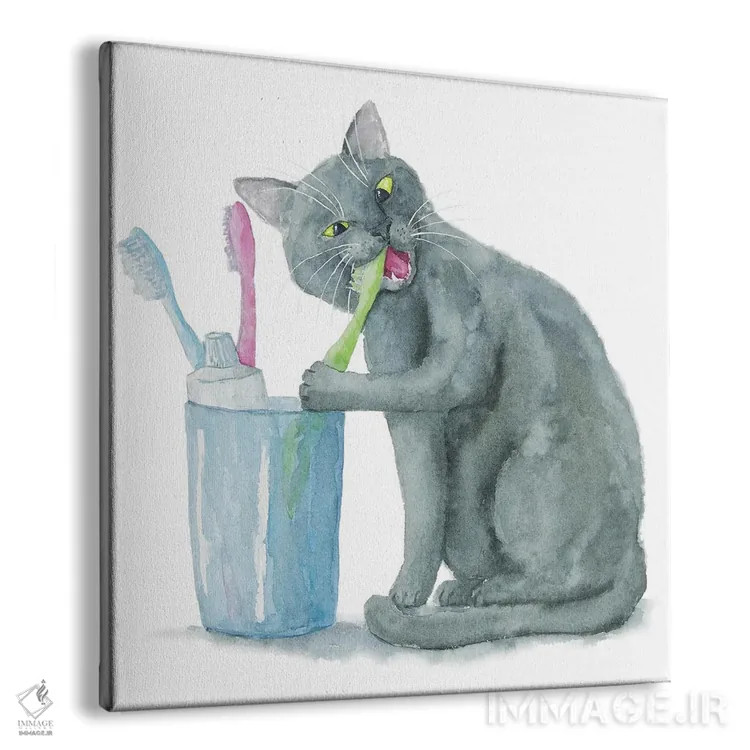 تابلو گربهٔ بریتانیایی و مسواکها اثر آلکسی دیمیتریویچ شمیروف - نمای پرسپکتیو محصول