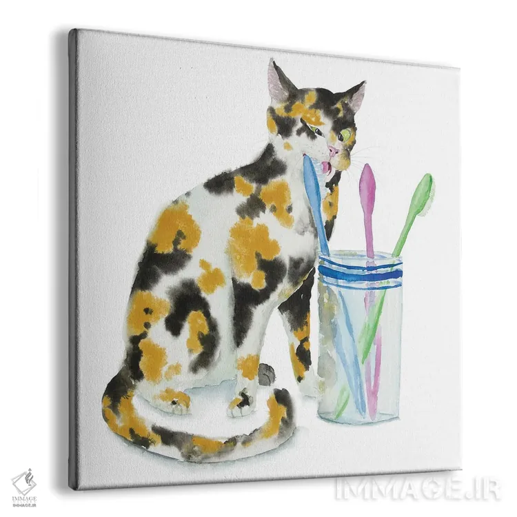 تابلو گربهٔ کالیکو و مسواکها اثر آلکسی دیمیتریویچ شمیروف - نمای پرسپکتیو محصول