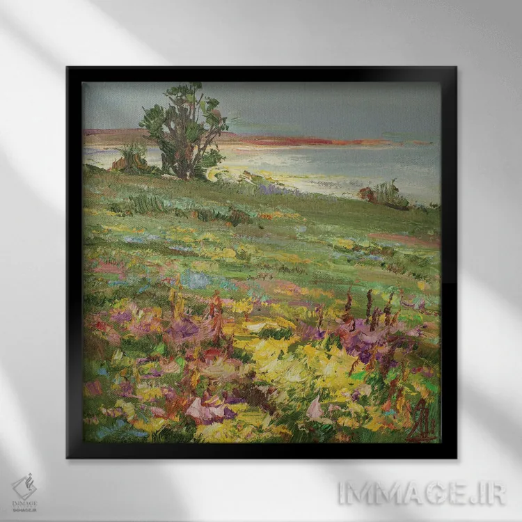 تابلو دشت بهاری اثر سرگئی الکساندروویچ پوزدیف - نمای قابدار مشکی
