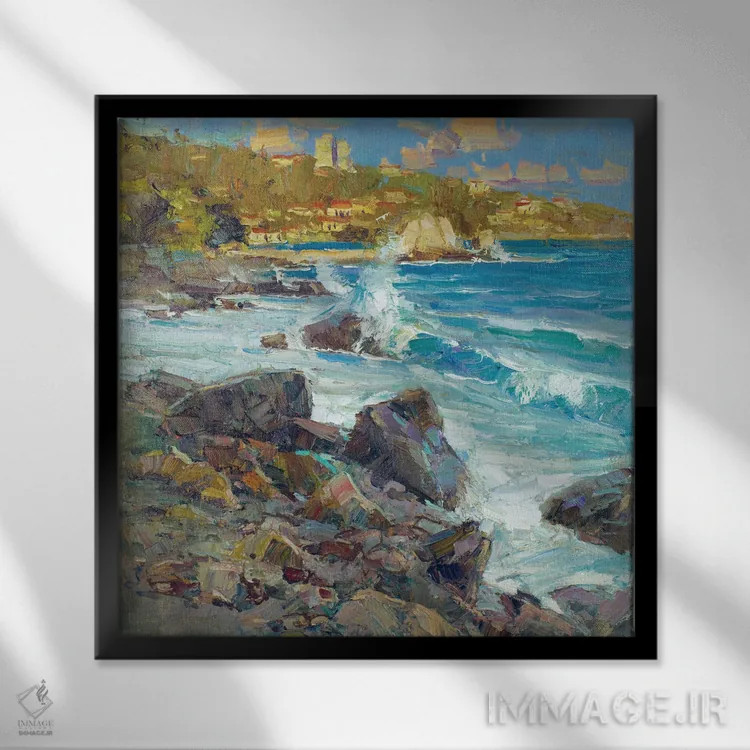 تابلو موجهای شکستهٔ دریای سیاه اثر سرگئی الکساندروویچ پوزدیف - نمای قابدار مشکی