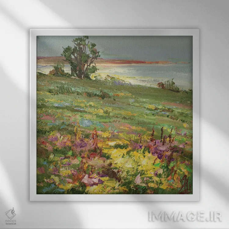 تابلو دشت بهاری اثر سرگئی الکساندروویچ پوزدیف - نمای قابدار سفید
