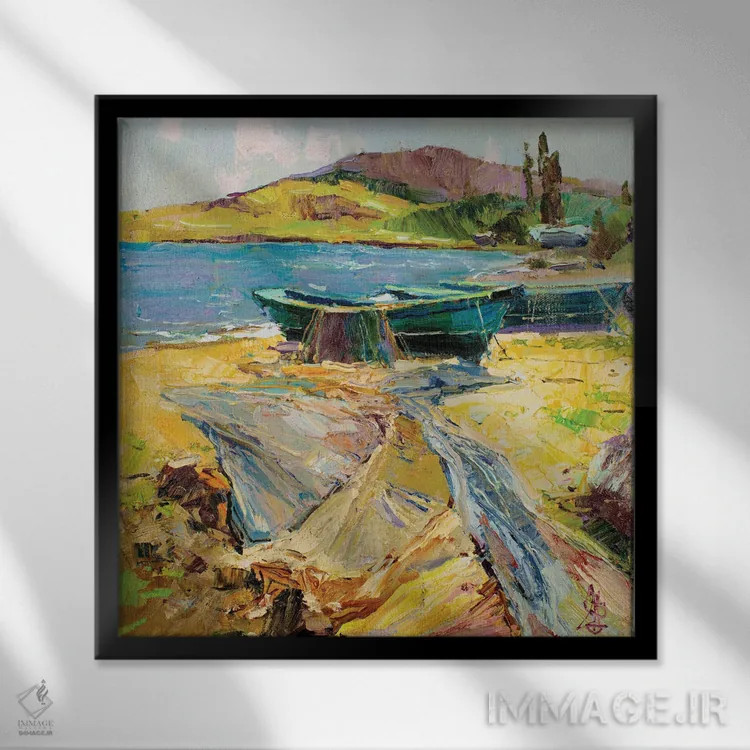 تابلو آمادهسازی برای ماهیگیری اثر سرگئی الکساندروویچ پوزدیف - نمای قابدار مشکی