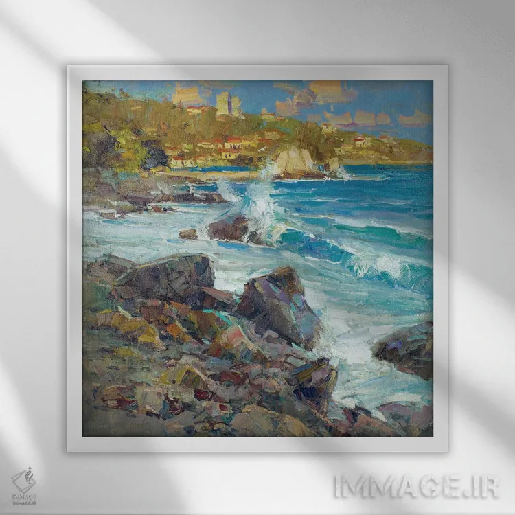 تابلو موجهای شکستهٔ دریای سیاه اثر سرگئی الکساندروویچ پوزدیف - نمای قابدار سفید