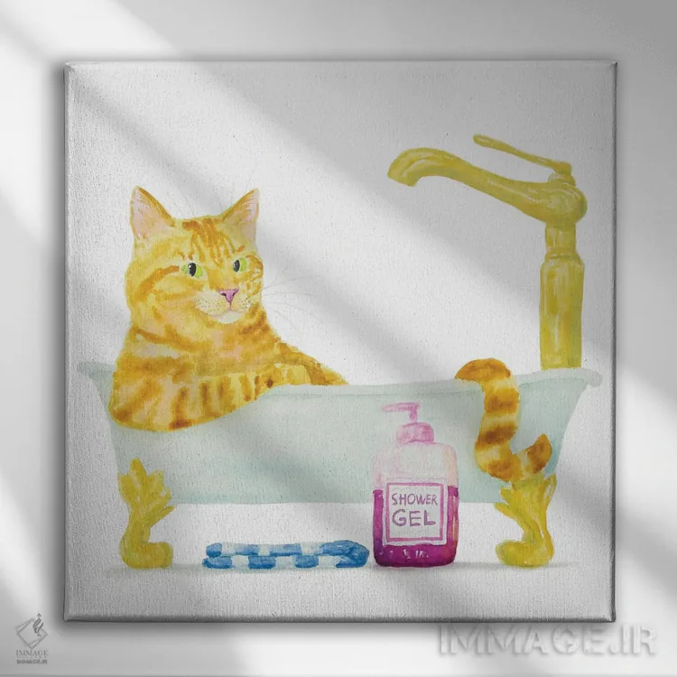 تابلو گربهٔ نارنجی در وان اثر آلکسی دیمیتریویچ شمیروف - نمای روبهرو روی دیوار