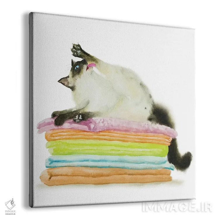 تابلو گربهٔ سیامی رگدال روی حولهها اثر آلکسی دیمیتریویچ شمیروف - نمای پرسپکتیو محصول