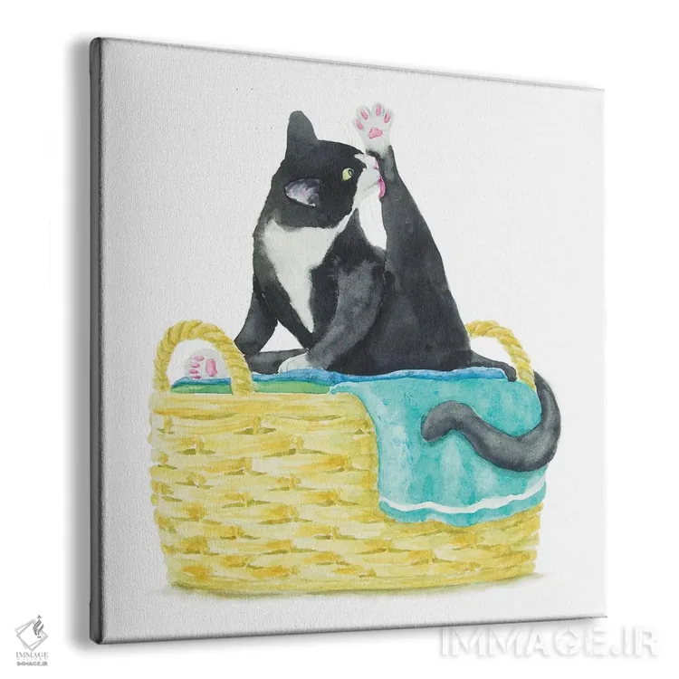 تابلو گربهٔ تاکسیدو روی حولهها اثر آلکسی دیمیتریویچ شمیروف - نمای پرسپکتیو محصول