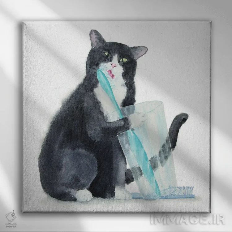 تابلو گربهٔ تاکسیدو و مسواک اثر آلکسی دیمیتریویچ شمیروف - نمای روبهرو روی دیوار