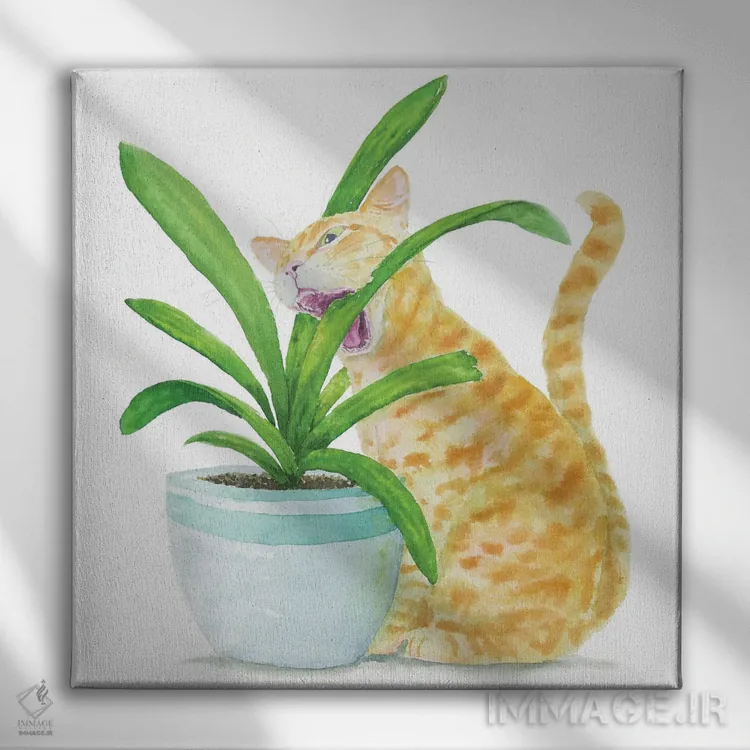 تابلو گربهٔ نارنجی و گیاهان خانگی اثر آلکسی دیمیتریویچ شمیروف - نمای روبهرو روی دیوار