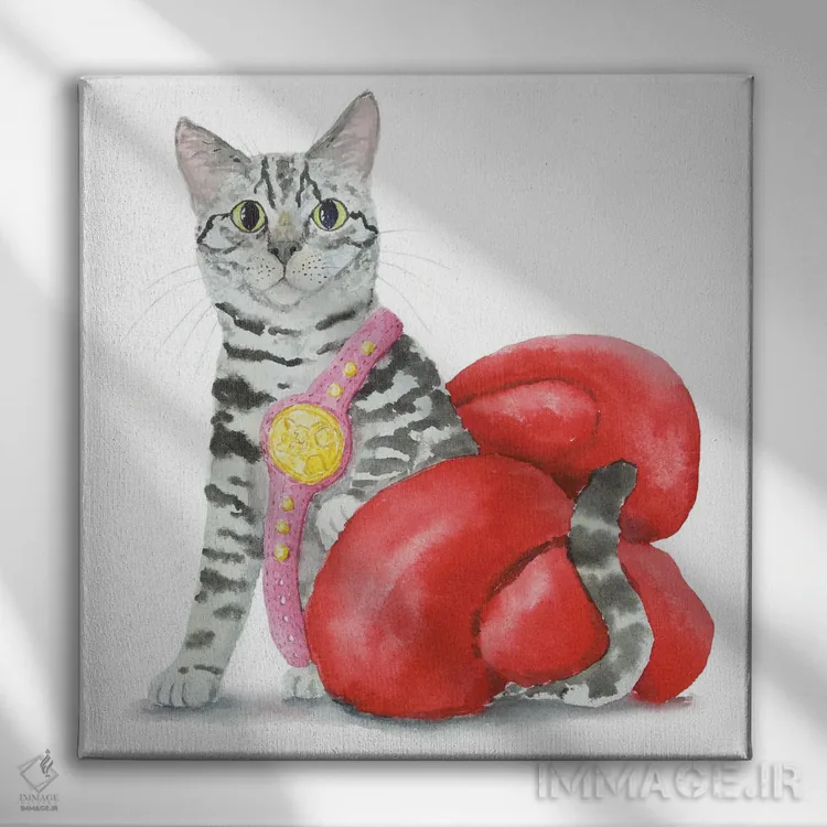 تابلو گربهٔ تیبی خاکستری بوکسور اثر آلکسی دیمیتریویچ شمیروف - نمای روبهرو روی دیوار