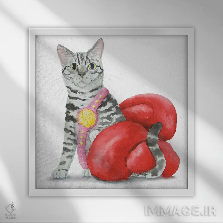 تابلو گربهٔ تیبی خاکستری بوکسور اثر آلکسی دیمیتریویچ شمیروف - نمای قابدار سفید