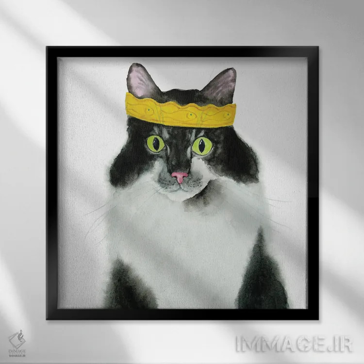 تابلو گربهٔ تاکسیدویی تاجدار اثر آلکسی دیمیتریویچ شمیروف - نمای قابدار مشکی