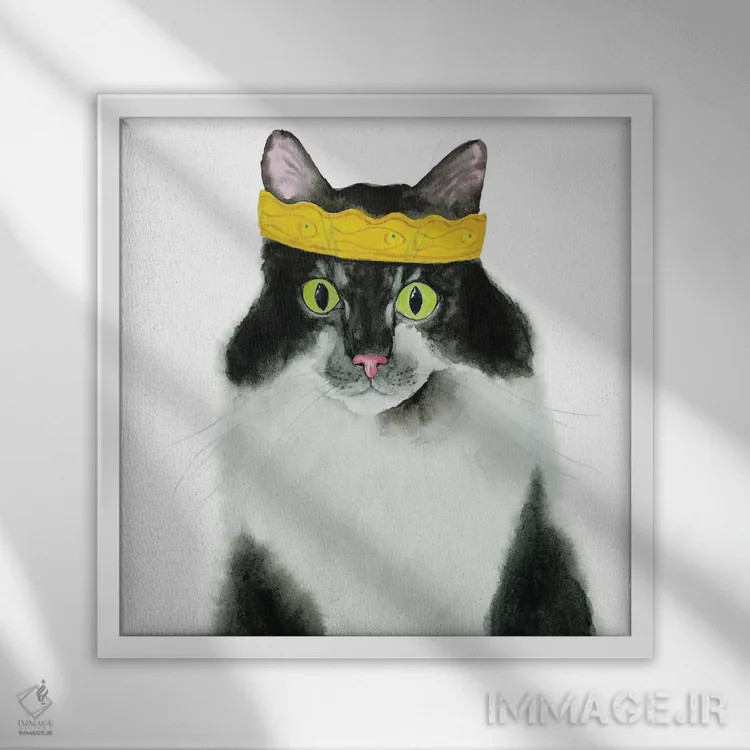 تابلو گربهٔ تاکسیدویی تاجدار اثر آلکسی دیمیتریویچ شمیروف - نمای قابدار سفید