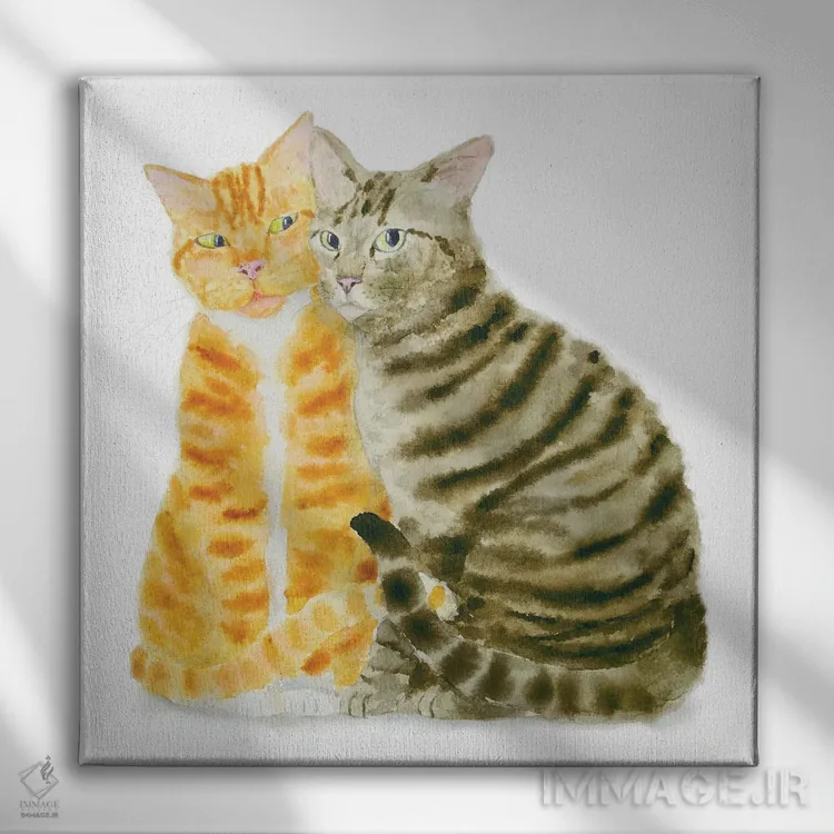 تابلو گربهٔ قهوهای راهراه و نارنجی اثر آلکسی دیمیتریویچ شمیروف - نمای روبهرو روی دیوار