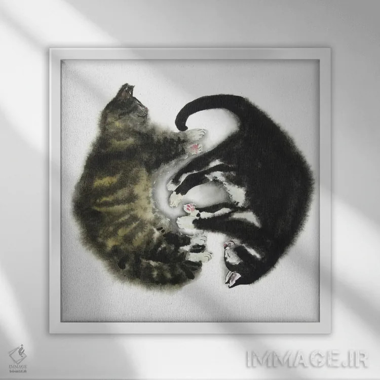 تابلو گربهٔ راهراه و تاکسیدویی اثر آلکسی دیمیتریویچ شمیروف - نمای قابدار سفید