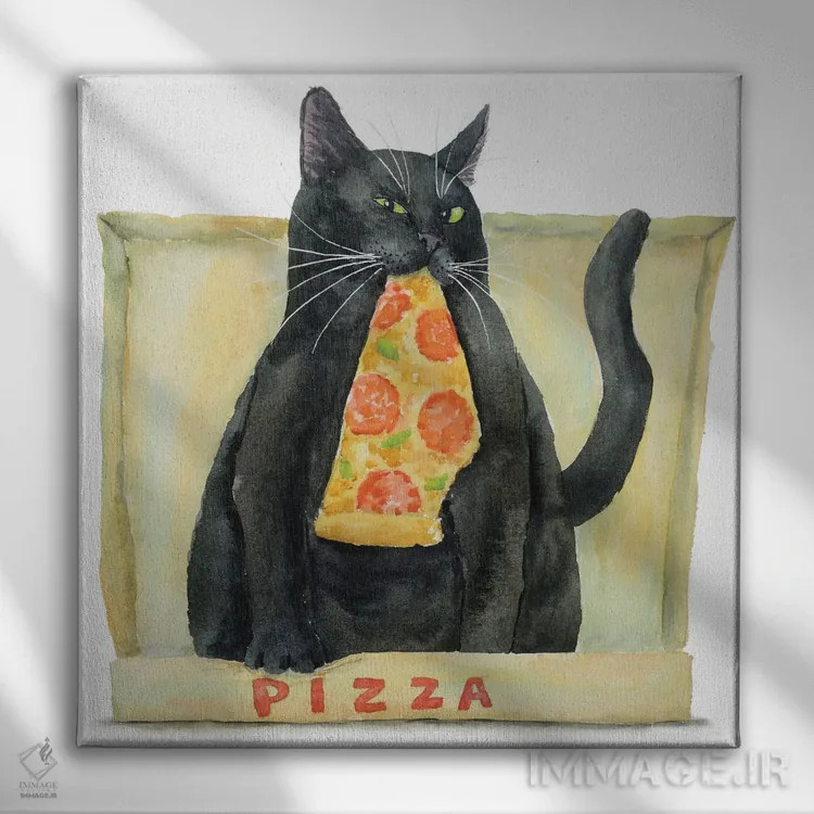 تابلو گربهٔ سیاه و پیتزا اثر آلکسی دیمیتریویچ شمیروف - نمای روبهرو روی دیوار