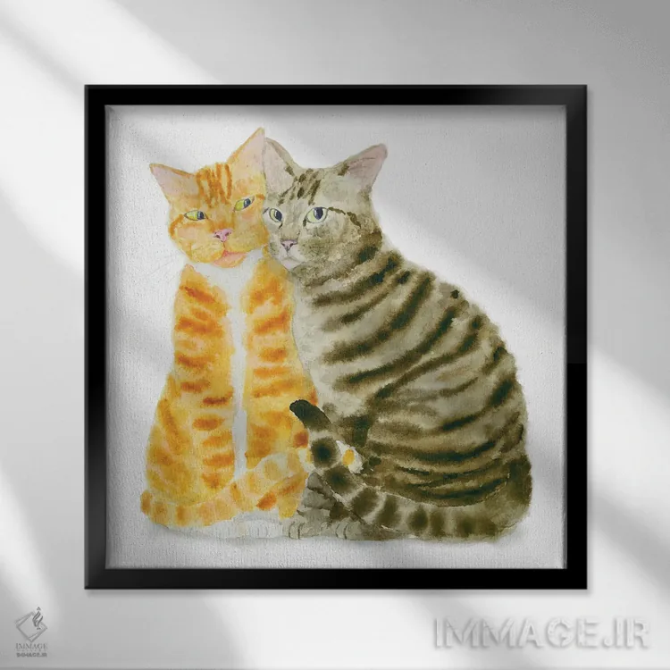 تابلو گربهٔ قهوهای راهراه و نارنجی اثر آلکسی دیمیتریویچ شمیروف - نمای قابدار مشکی