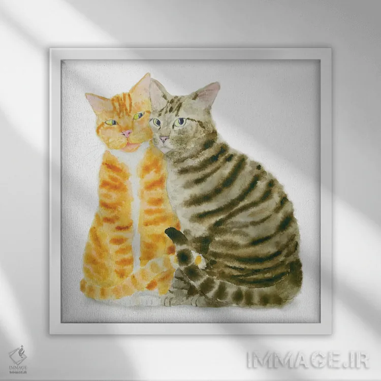 تابلو گربهٔ قهوهای راهراه و نارنجی اثر آلکسی دیمیتریویچ شمیروف - نمای قابدار سفید