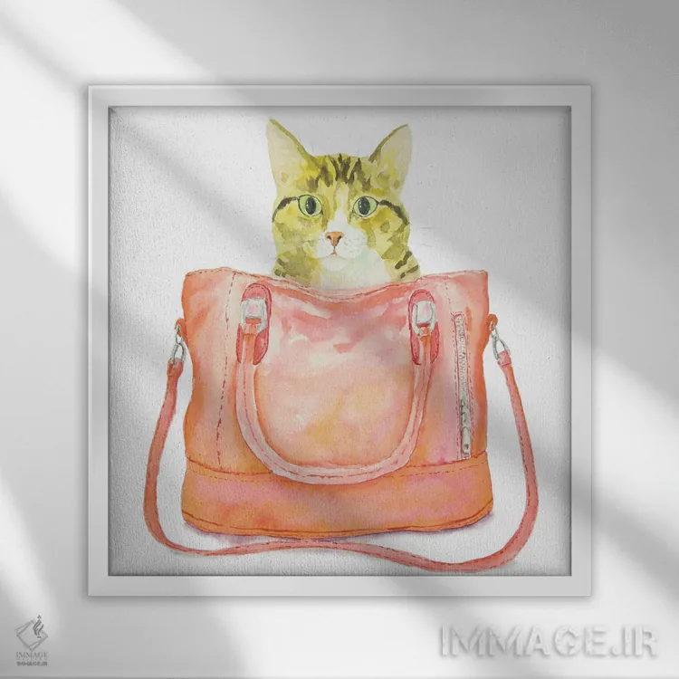 تابلو گربهٔ راهراه کنجکاو اثر آلکسی دیمیتریویچ شمیروف - نمای قابدار سفید