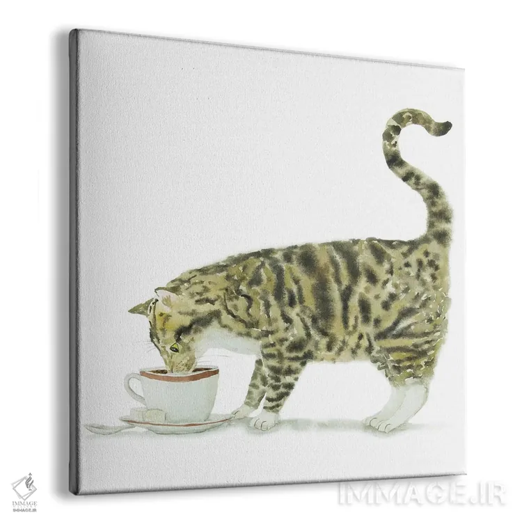 تابلو گربهٔ راهراه و قهوه اثر آلکسی دیمیتریویچ شمیروف - نمای پرسپکتیو محصول