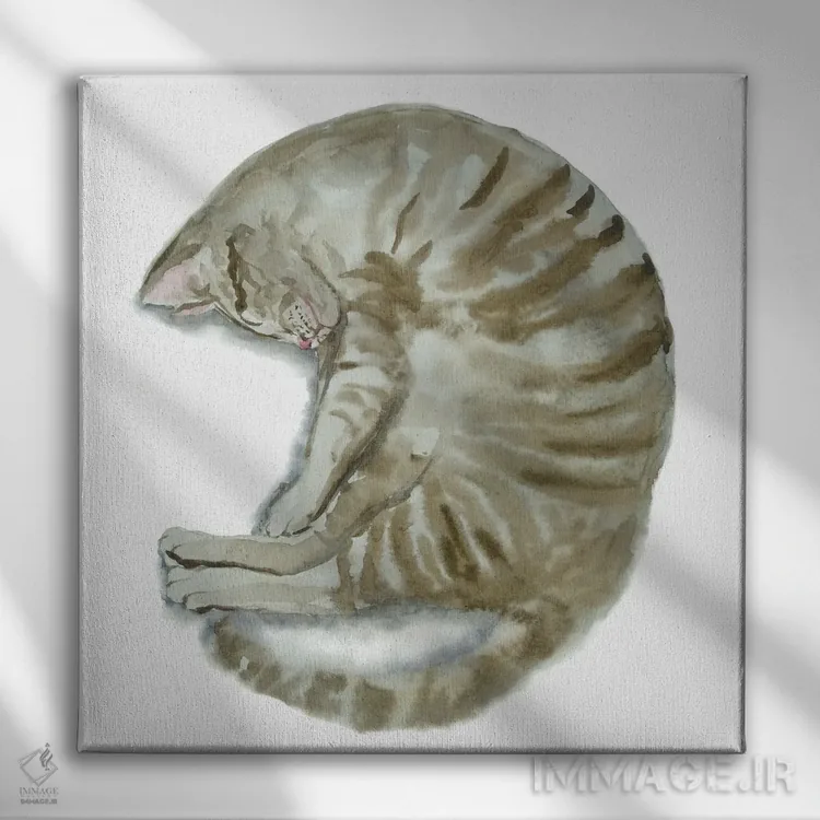 تابلو گربهٔ راهراه خوابیده III اثر آلکسی دیمیتریویچ شمیروف - نمای روبهرو روی دیوار