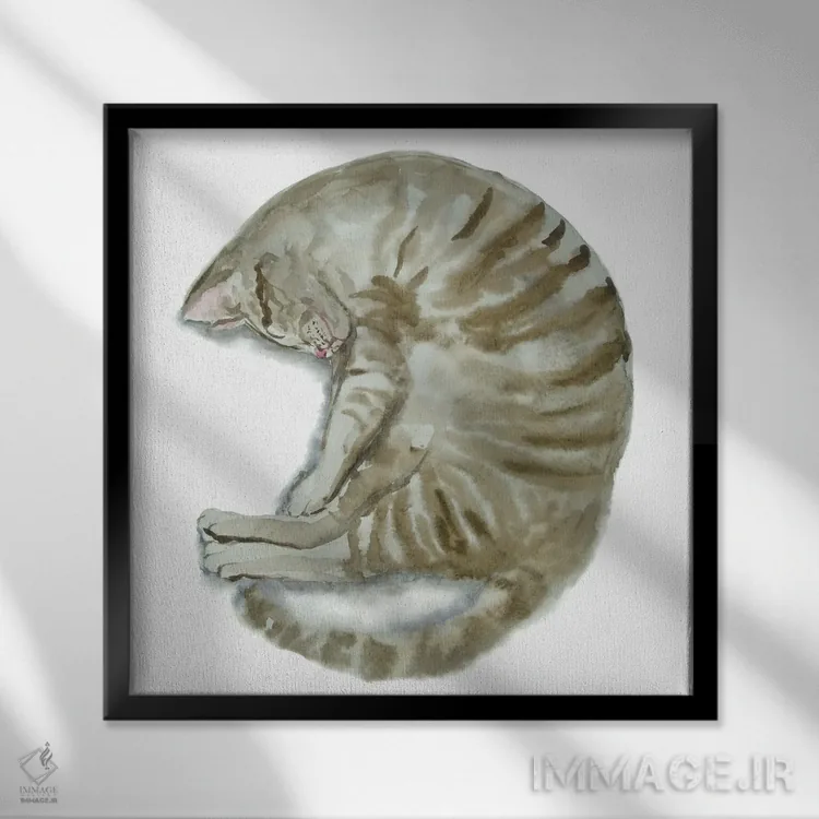 تابلو گربهٔ راهراه خوابیده III اثر آلکسی دیمیتریویچ شمیروف - نمای قابدار مشکی