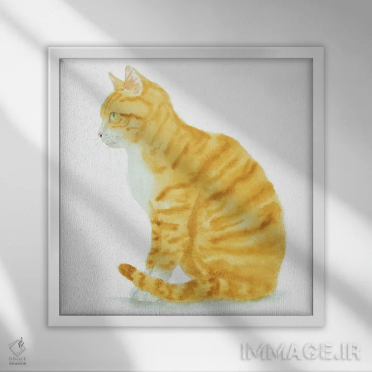 تابلو گربهٔ نارنجی نشسته اثر آلکسی دیمیتریویچ شمیروف - نمای قابدار سفید