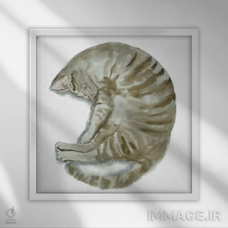 تابلو گربهٔ راهراه خوابیده III اثر آلکسی دیمیتریویچ شمیروف - نمای قابدار سفید