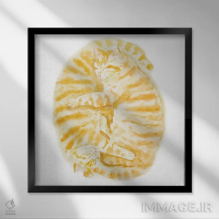 تابلو دو گربهی نارنجی خالدار خوابیده اثر آلکسی دیمیتریویچ شمیروف - نمای قابدار مشکی