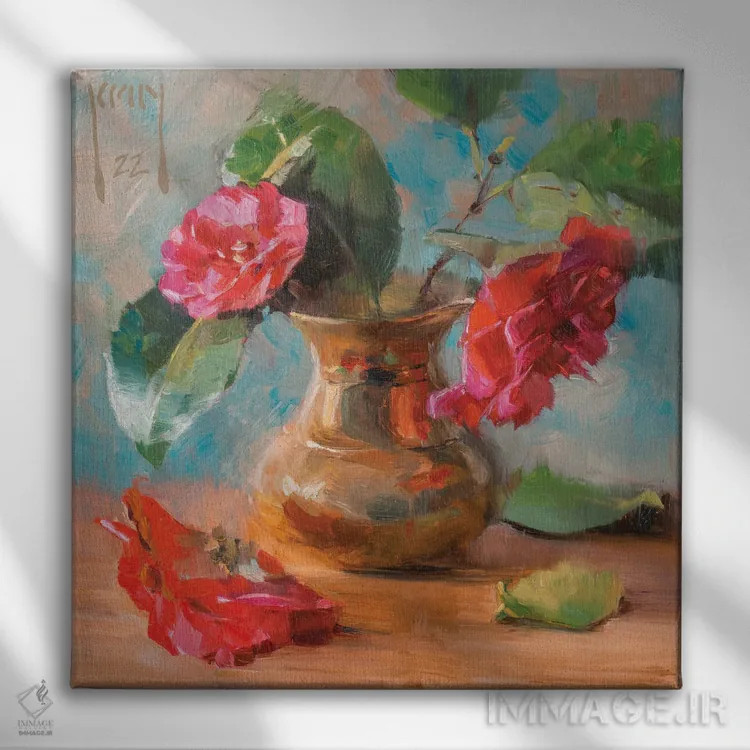 تابلو کاملیا و برنج اثر الکس کلی - نمای روبهرو روی دیوار