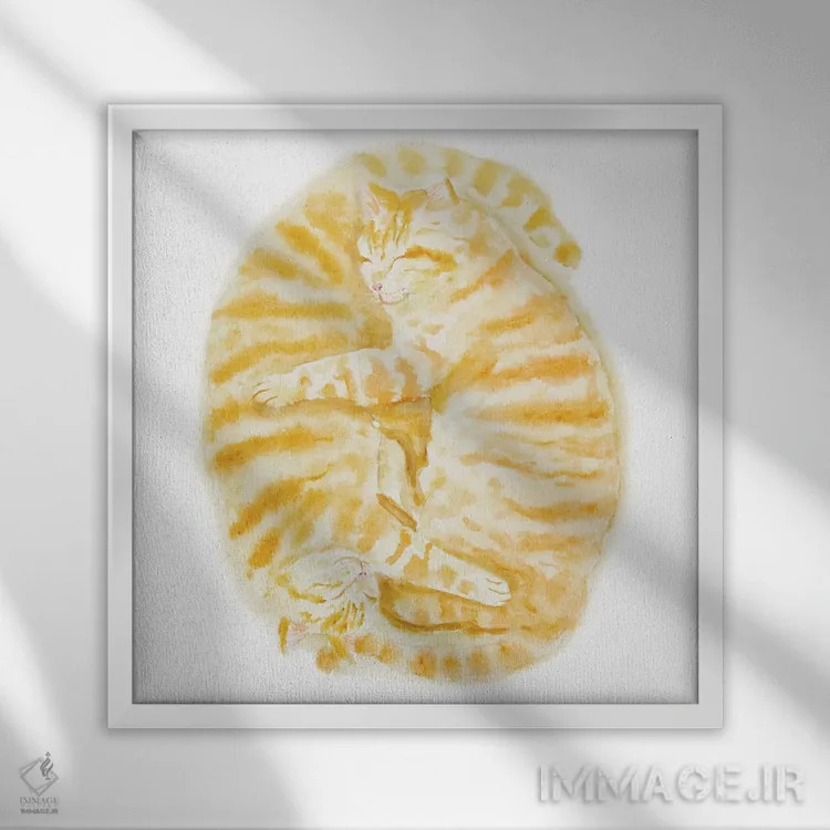 تابلو دو گربهی نارنجی خالدار خوابیده اثر آلکسی دیمیتریویچ شمیروف - نمای قابدار سفید