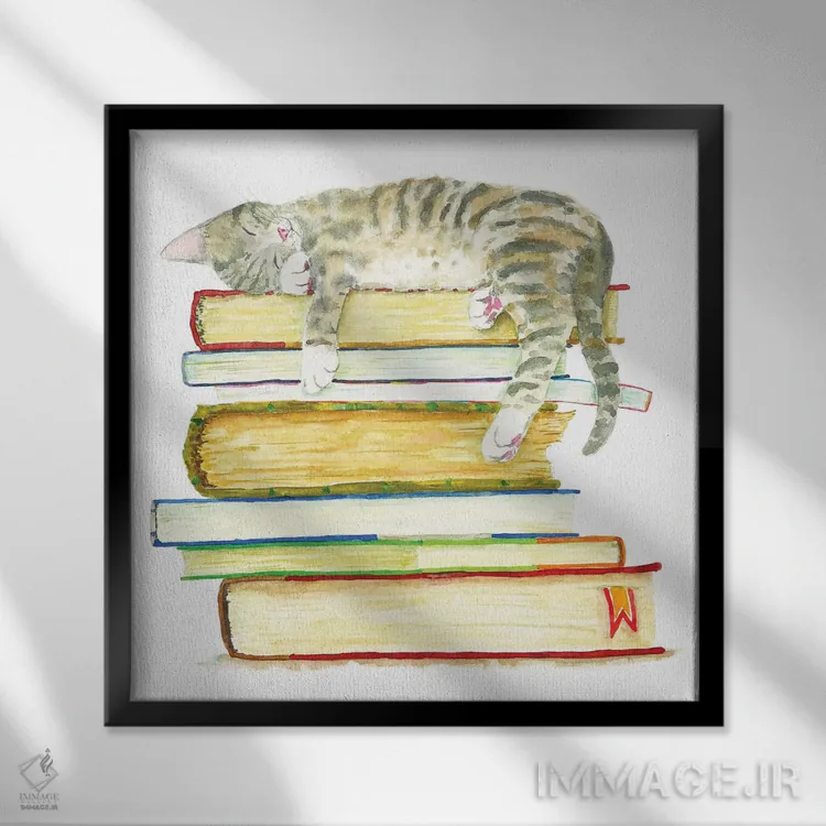 تابلو بچهگربهی خالدار خوابیده اثر آلکسی دیمیتریویچ شمیروف - نمای قابدار مشکی