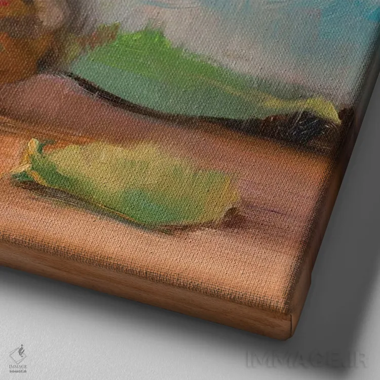 تابلو کاملیا و برنج اثر الکس کلی - نمای نزدیک بافت بوم
