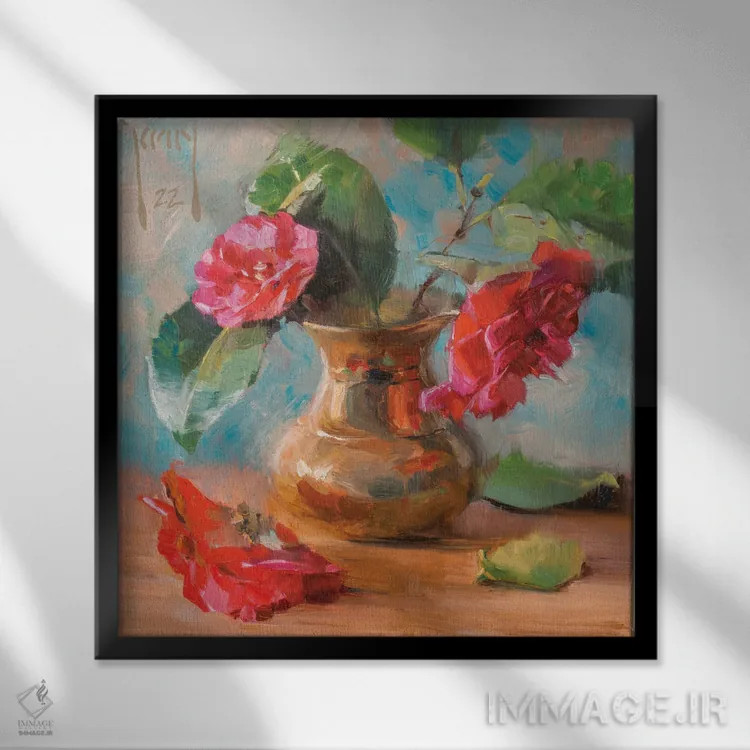 تابلو کاملیا و برنج اثر الکس کلی - نمای قابدار مشکی