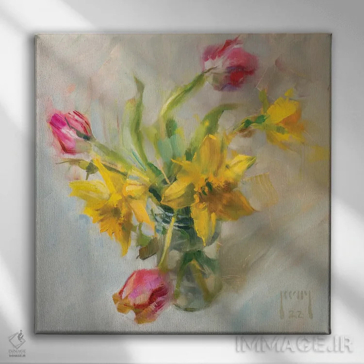 تابلو نرگس و لاله اثر الکس کلی - نمای روبهرو روی دیوار