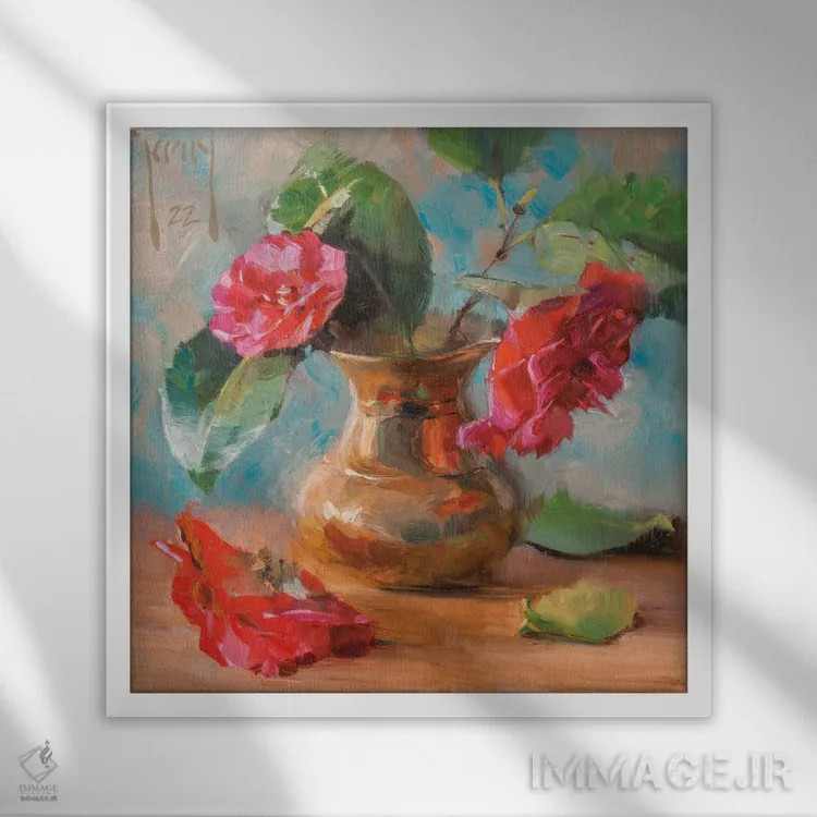 تابلو کاملیا و برنج اثر الکس کلی - نمای قابدار سفید