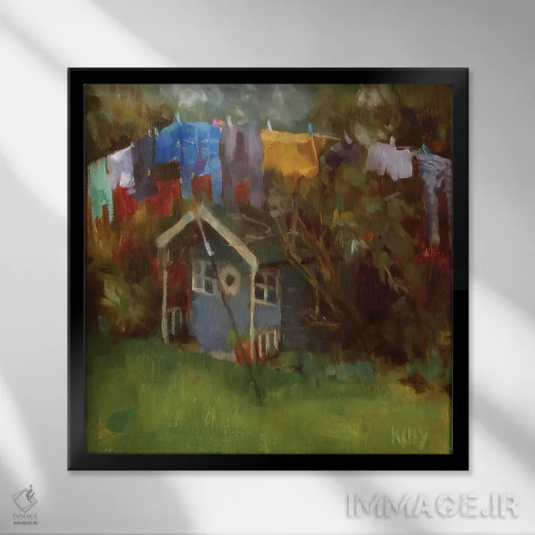 تابلو لباسهای آویزان روی بند اثر الکس کلی - نمای قابدار مشکی