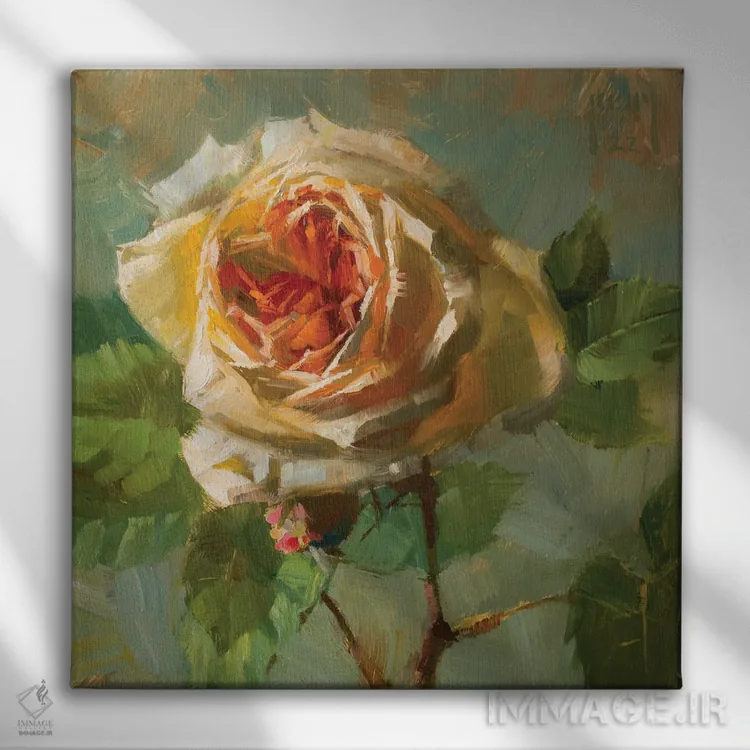 تابلو رز قلب طلایی اثر الکس کلی - نمای روبهرو روی دیوار