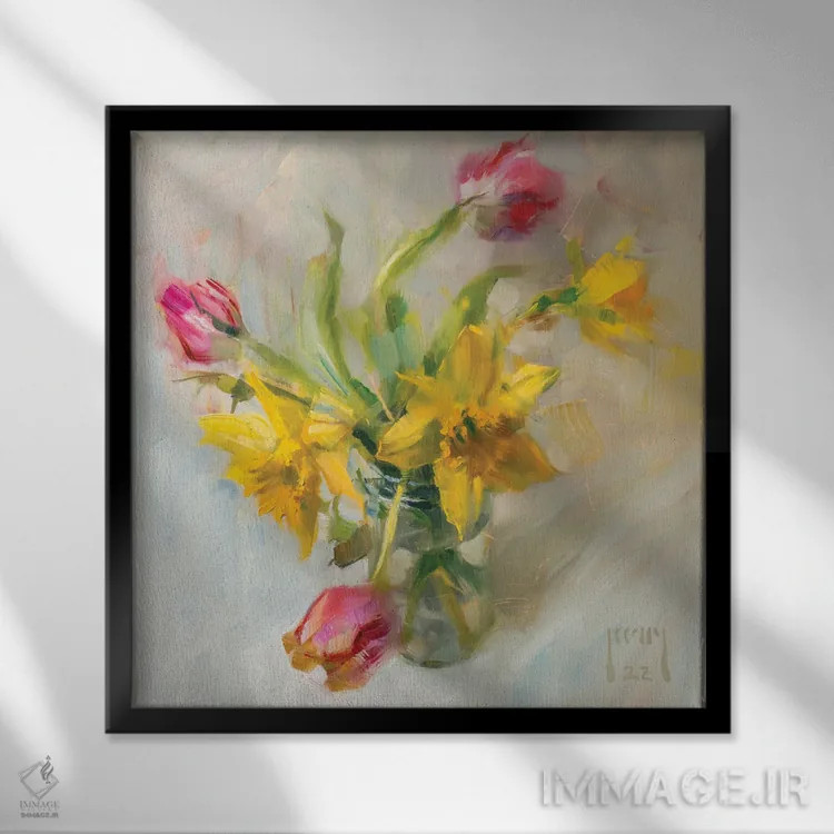 تابلو نرگس و لاله اثر الکس کلی - نمای قابدار مشکی