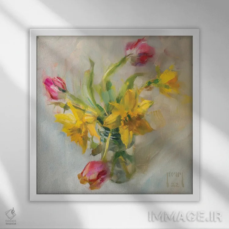 تابلو نرگس و لاله اثر الکس کلی - نمای قابدار سفید