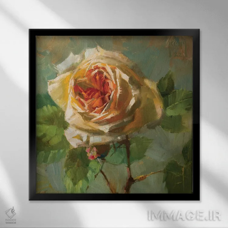 تابلو رز قلب طلایی اثر الکس کلی - نمای قابدار مشکی