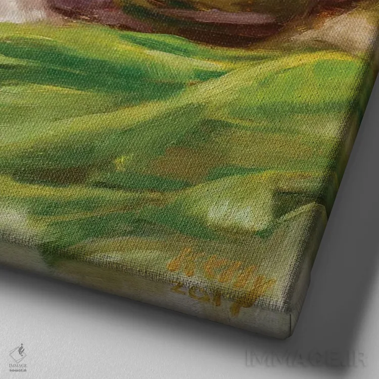 تابلو چای لیمویی اثر الکس کلی - نمای نزدیک بافت بوم